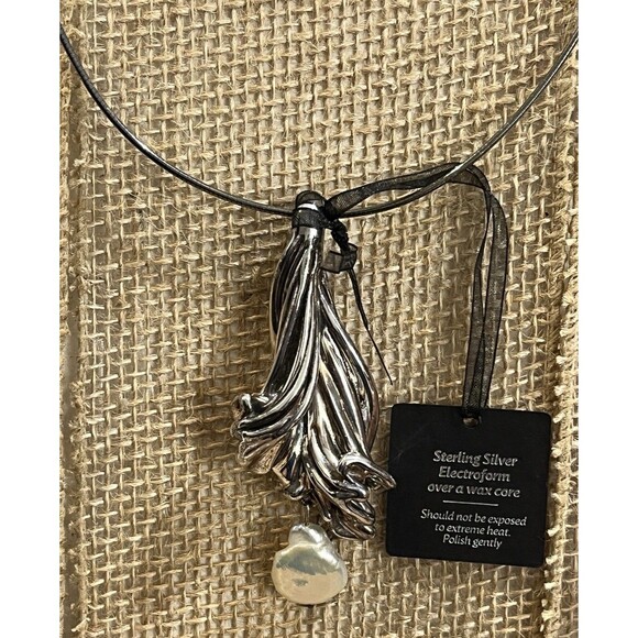 E & L Pendant Necklace Sterling 925 Electroform Israel Flower Baroque Pearl - Picture 1 of 10